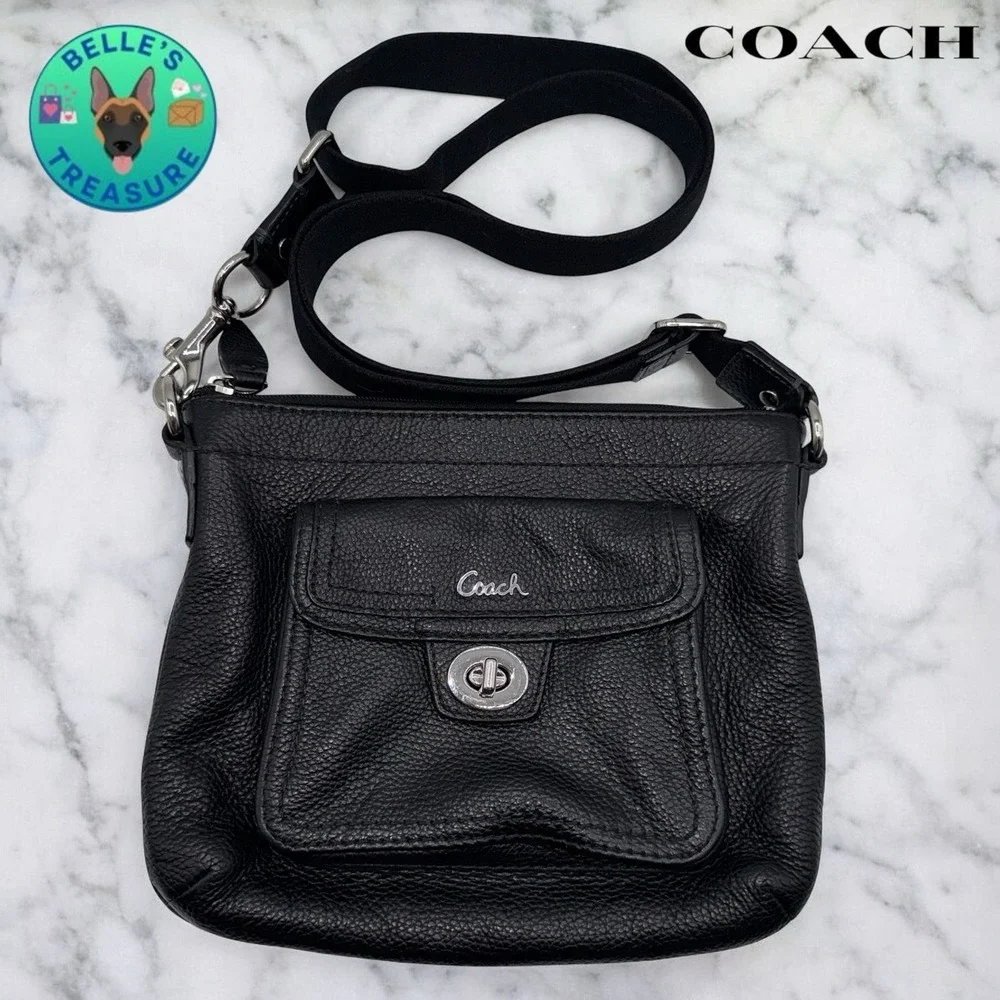 Vintage Coach‎ Women's Swingpack Crossbody Bag S Black Turn Lock Pebbled Leather
